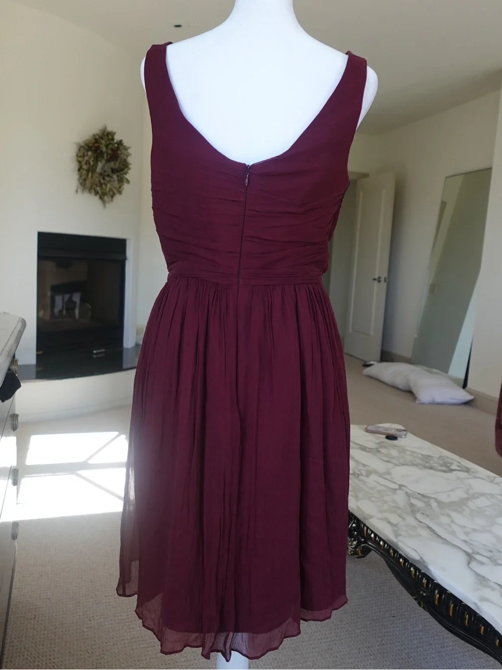 J.Crew Heidi dress in burgundy wine red 100% silk mini v neck chiffon
